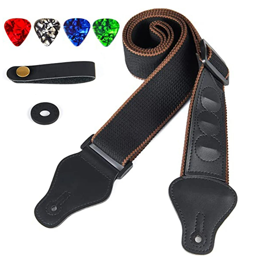 7Pcs/Set Guitar Strap Black PU - огляд і ціна Musical Instrument Bass